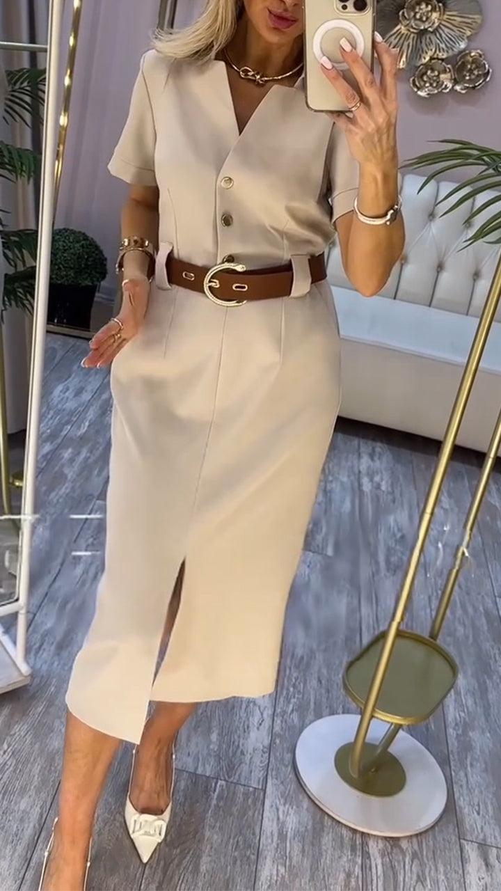 Deima | Luxuriöses Kleid mit Gürtel und Schlitz