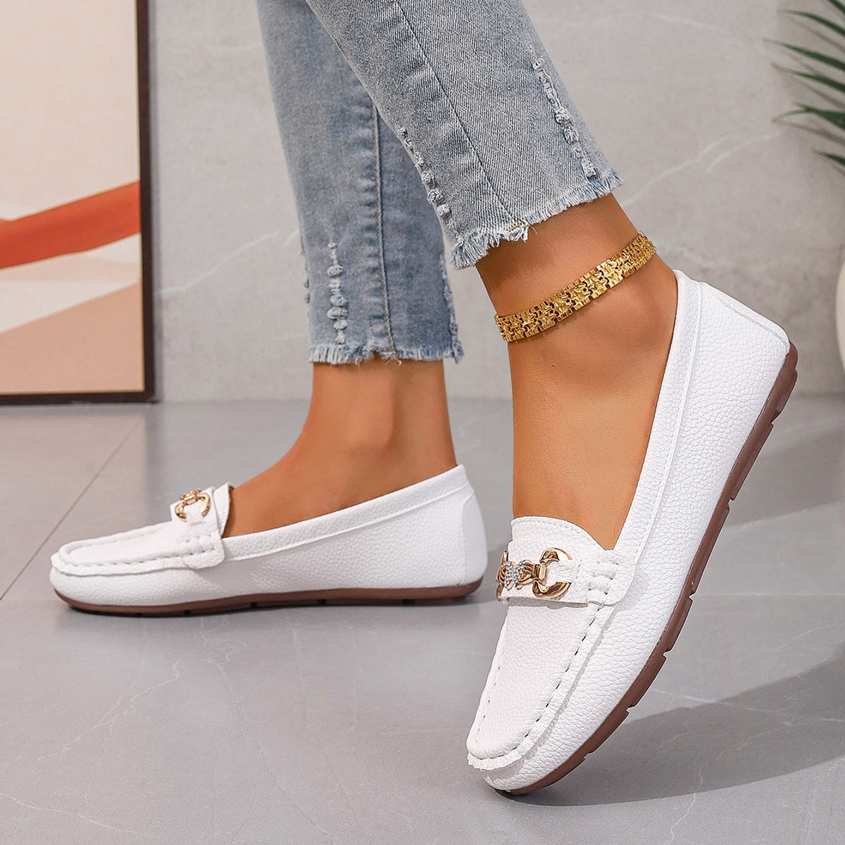 Ronja | Elegante Damenmokassins mit goldener Zierschnalle