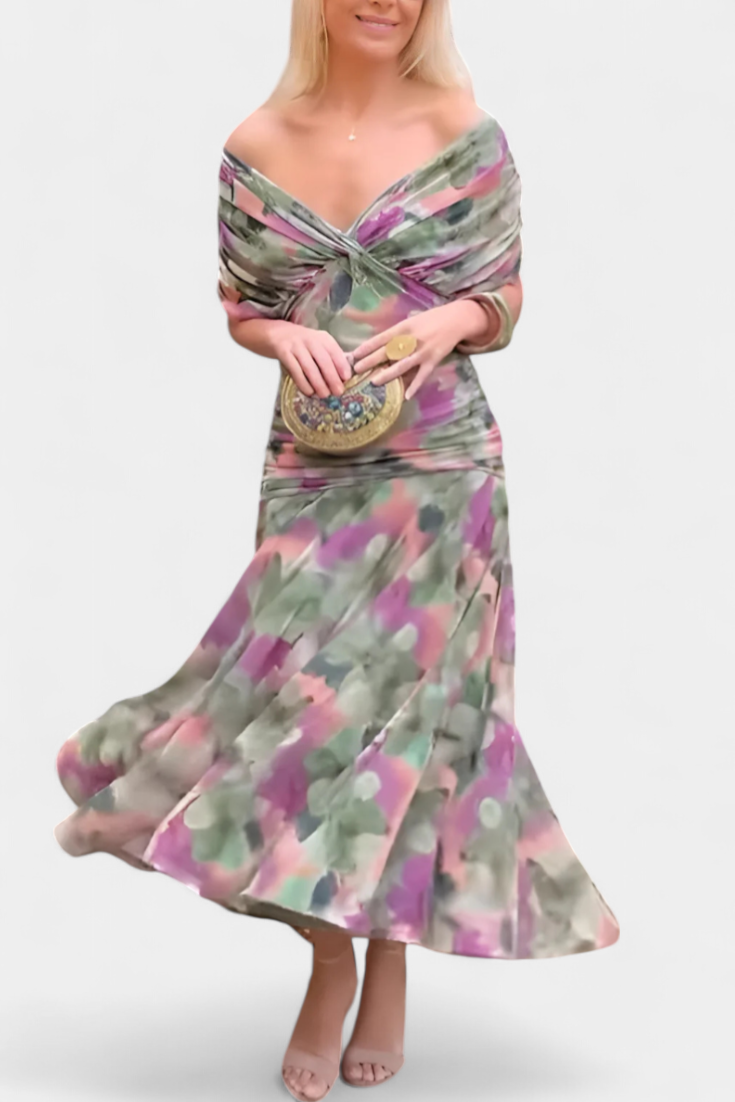 Evelyn | Elegantes Maxikleid mit floralen Details