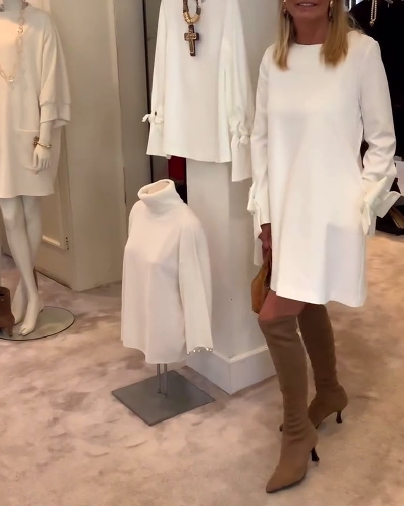 Penelope | Schickes Kleid für Damen mit Rundhalsausschnitt und Schleifenärmeln