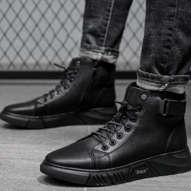 Ashton | Warme schwarze Lederstiefel