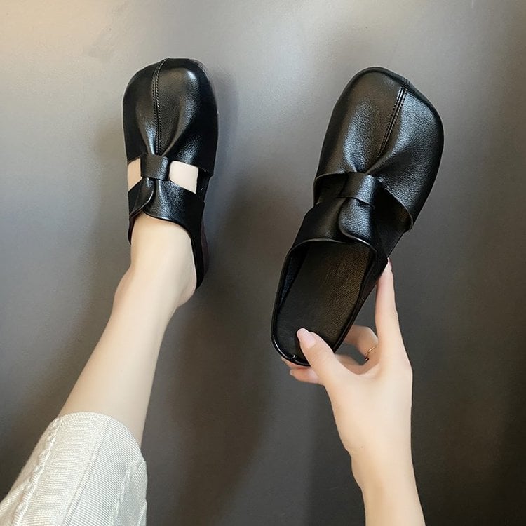 Kary | Flache Damen Pantoletten mit Schleife und Knoten