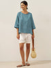 Evelyn | bequemes Leinen-Top mit asymmetrischem Saum und Rundhals