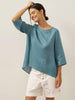 Evelyn | bequemes Leinen-Top mit asymmetrischem Saum und Rundhals