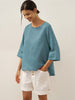 Evelyn | bequemes Leinen-Top mit asymmetrischem Saum und Rundhals