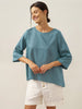 Evelyn | bequemes Leinen-Top mit asymmetrischem Saum und Rundhals