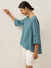 Evelyn | bequemes Leinen-Top mit asymmetrischem Saum und Rundhals