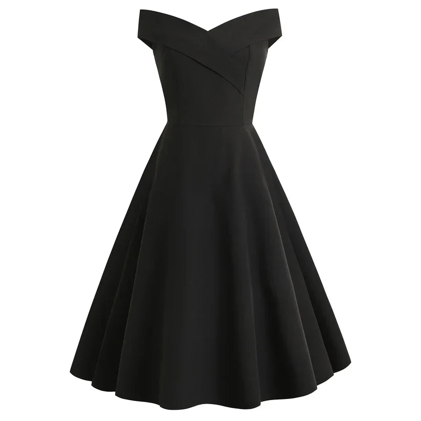 Vintage A-Linien Midi-Kleid mit Off-Shoulder-Design für Damen