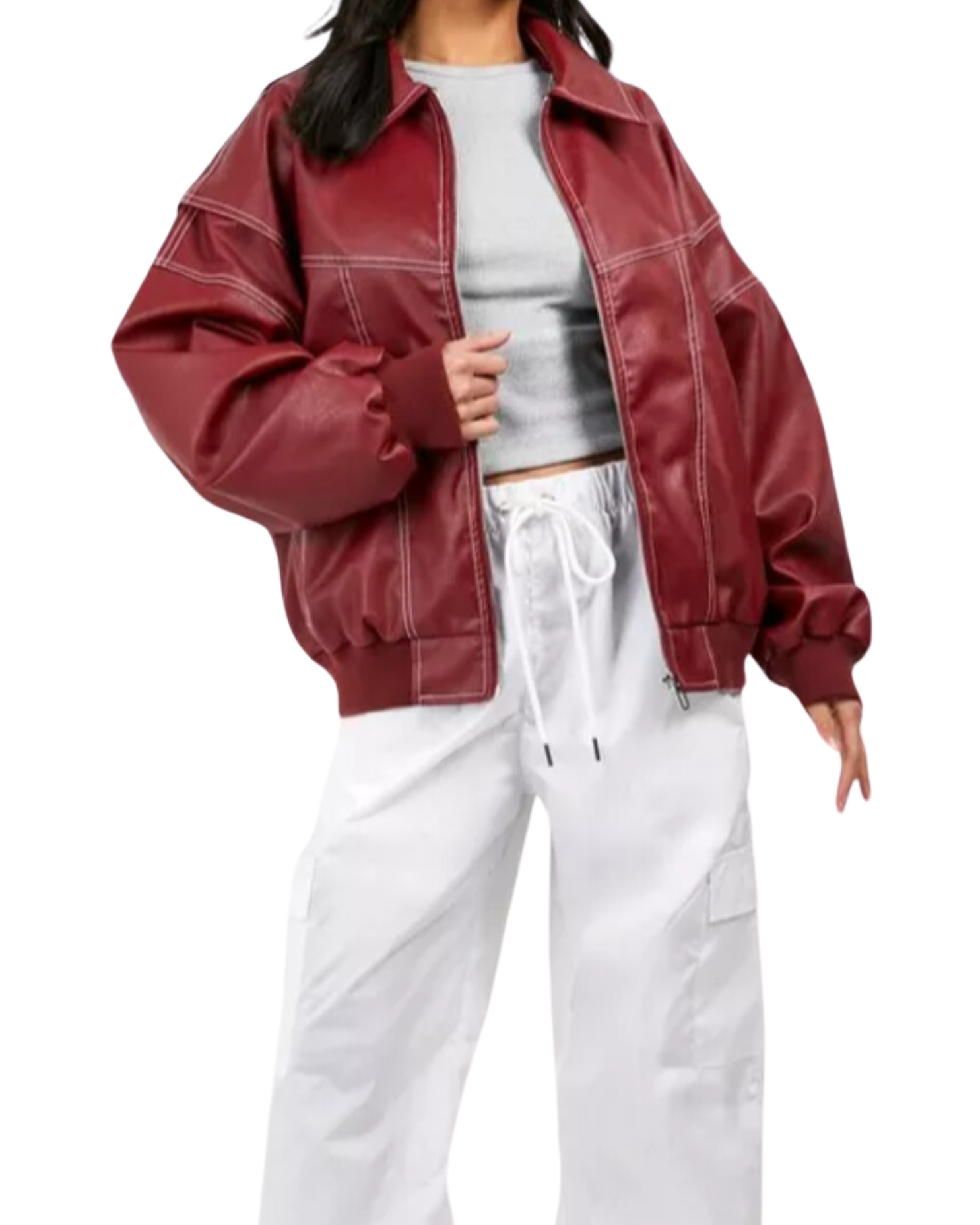 Kelsey | Oversized Lederjacke mit Reißverschluss