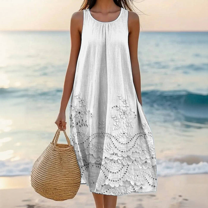 Ramise | Weißes Kleid mit Spitzensaum