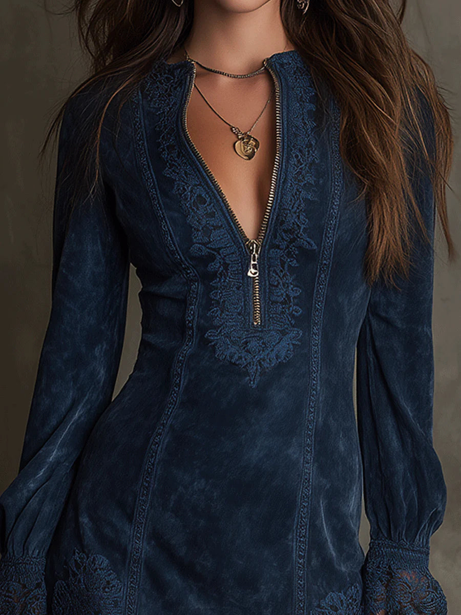 Zelicia | Blaues Wildleder-Minikleid