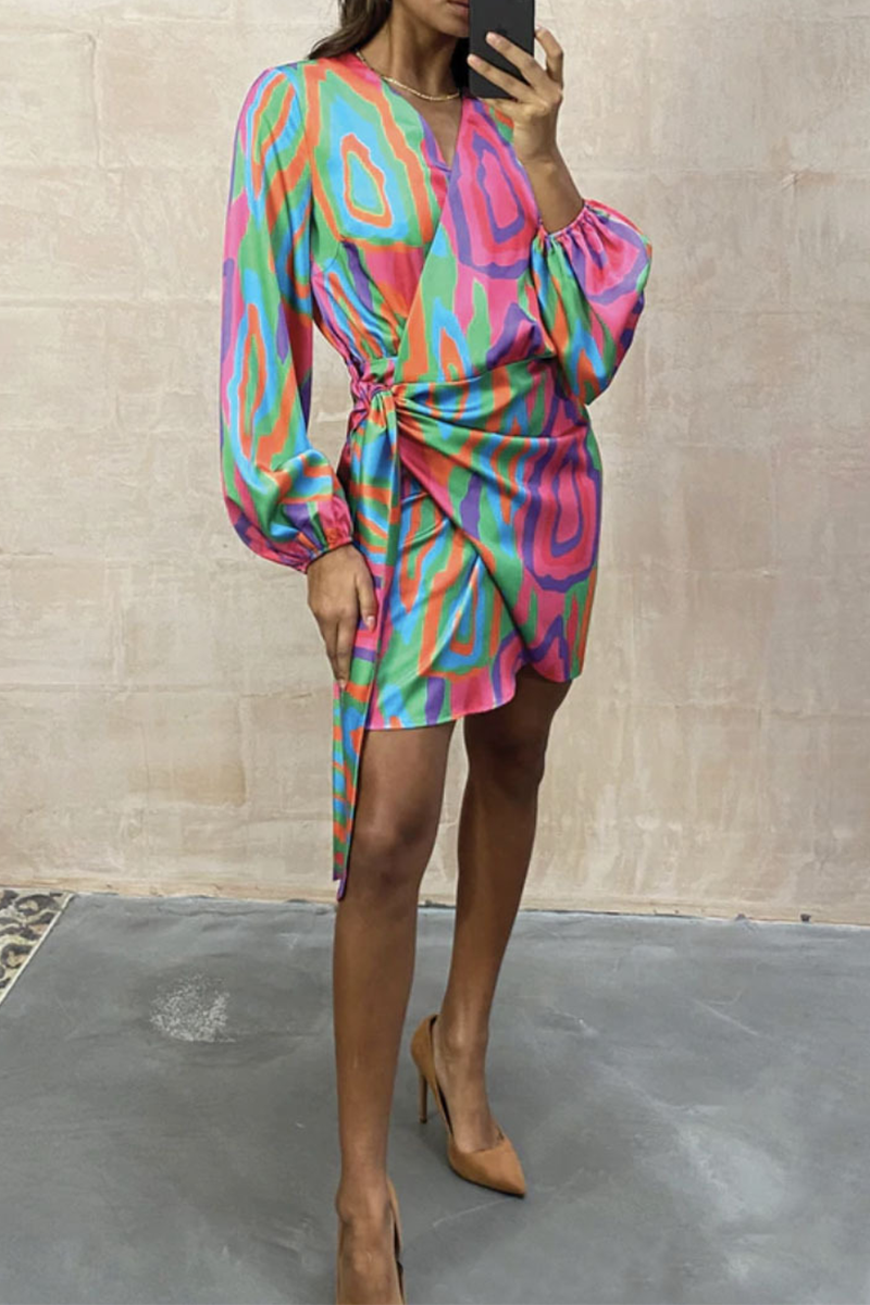 Denalya | Hübsches V-Ausschnitt Kleid mit Knoten-Detail