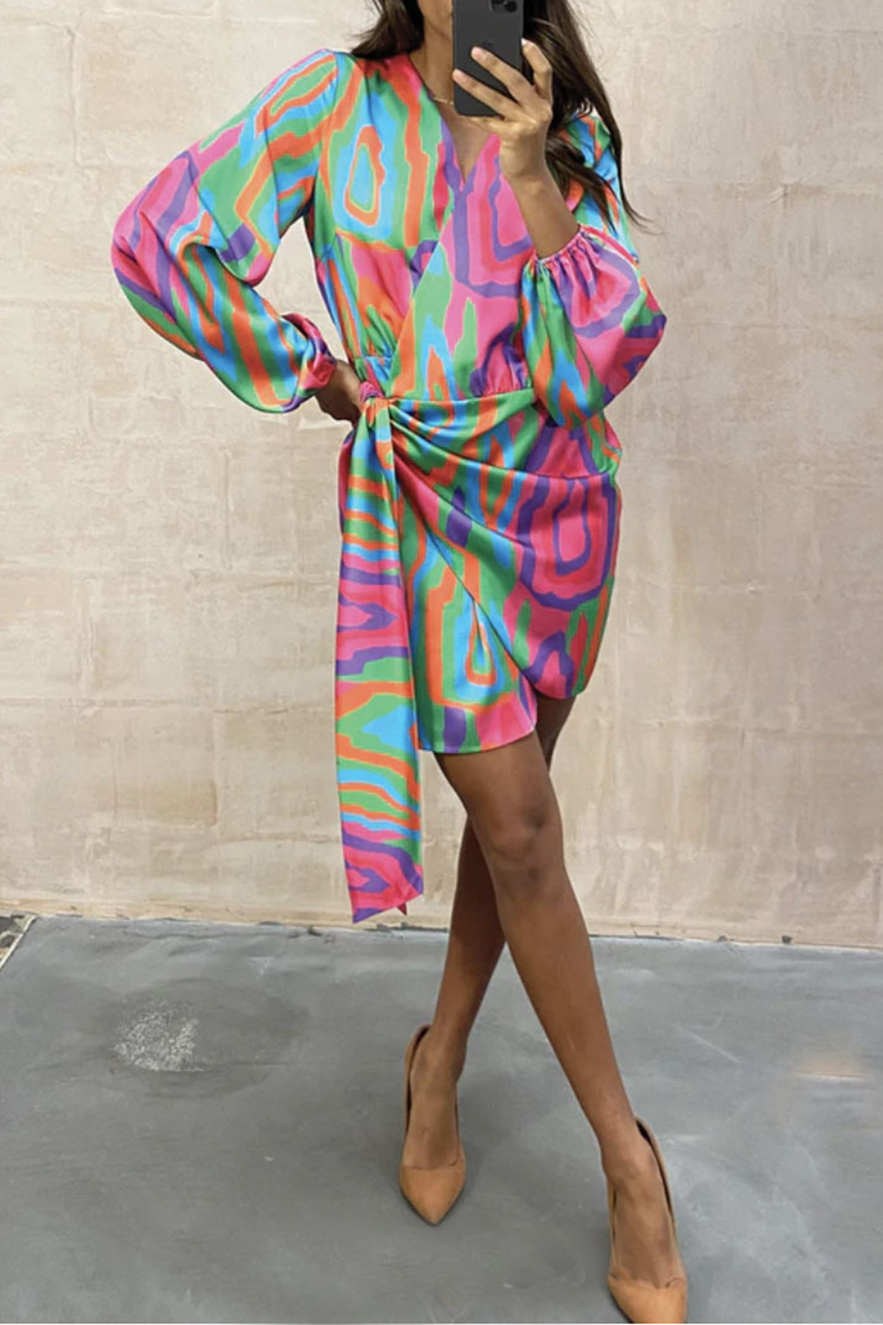 Denalya | Hübsches V-Ausschnitt Kleid mit Knoten-Detail