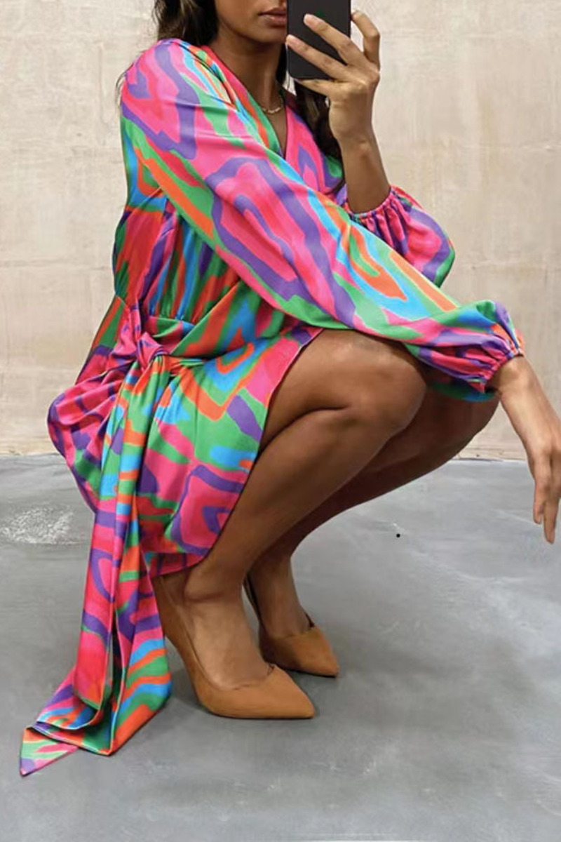 Denalya | Hübsches V-Ausschnitt Kleid mit Knoten-Detail