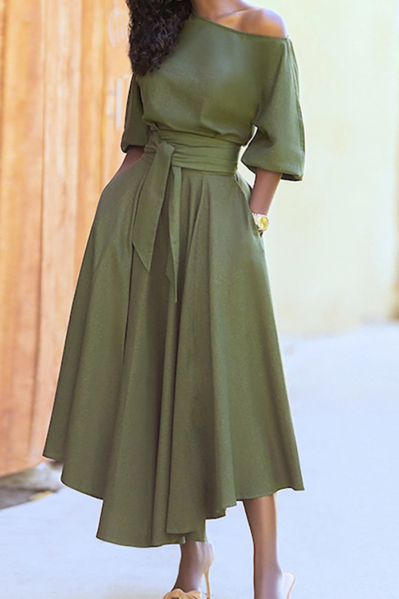 Zelanise | Hochwertiges Kleid mit schrägem Ausschnitt und Bindegürtel