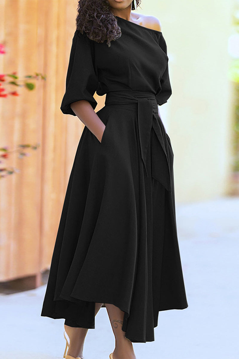 Zelanise | Hochwertiges Kleid mit schrägem Ausschnitt und Bindegürtel