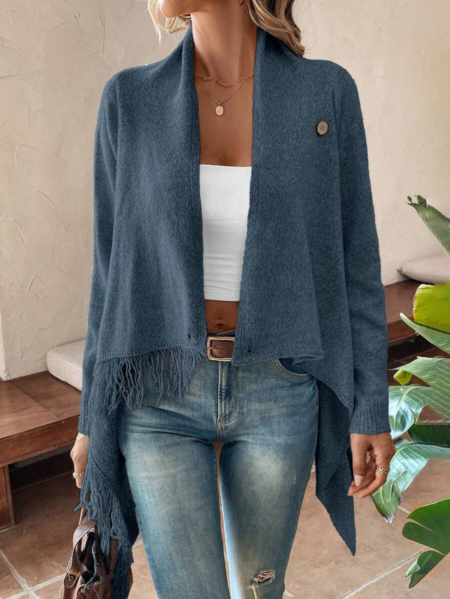 Erva | Strickjacke mit Fransen und Knöpfen