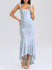 Charleigh | blaues Kleid mit floralem Glockenblumen-Design