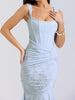 Charleigh | blaues Kleid mit floralem Glockenblumen-Design