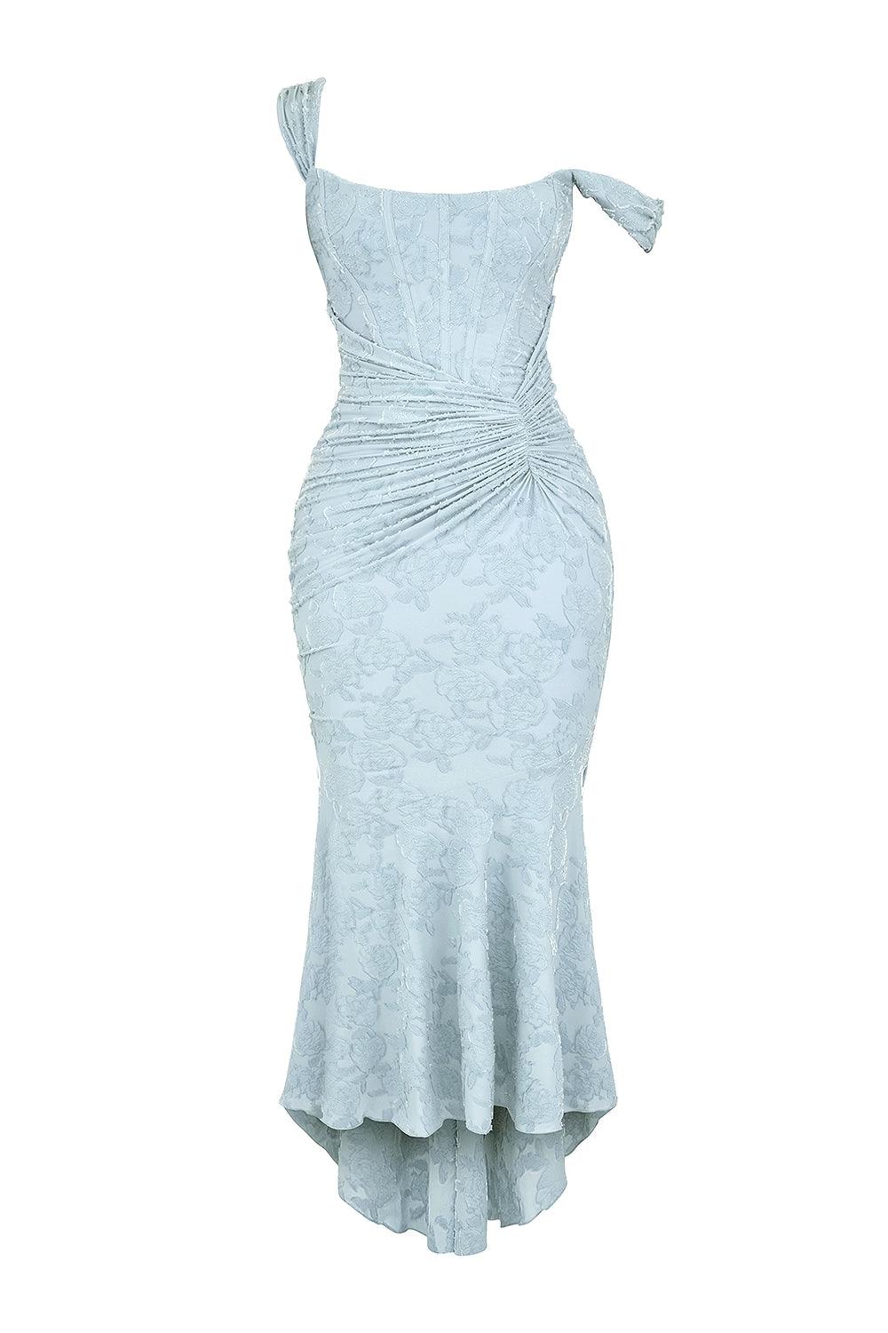 Charleigh | blaues Kleid mit floralem Glockenblumen-Design