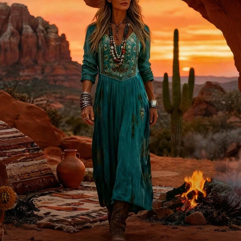 Malerfa | Vintage-Kleid mit Floralem Print und Langen Ärmeln