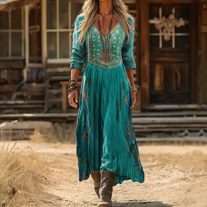 Malerfa | Vintage-Kleid mit Floralem Print und Langen Ärmeln