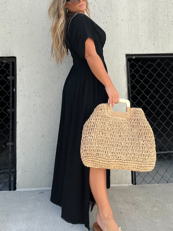 Tessa | Elegantes langes Freizeitkleid mit V-Ausschnitt und Schlitz