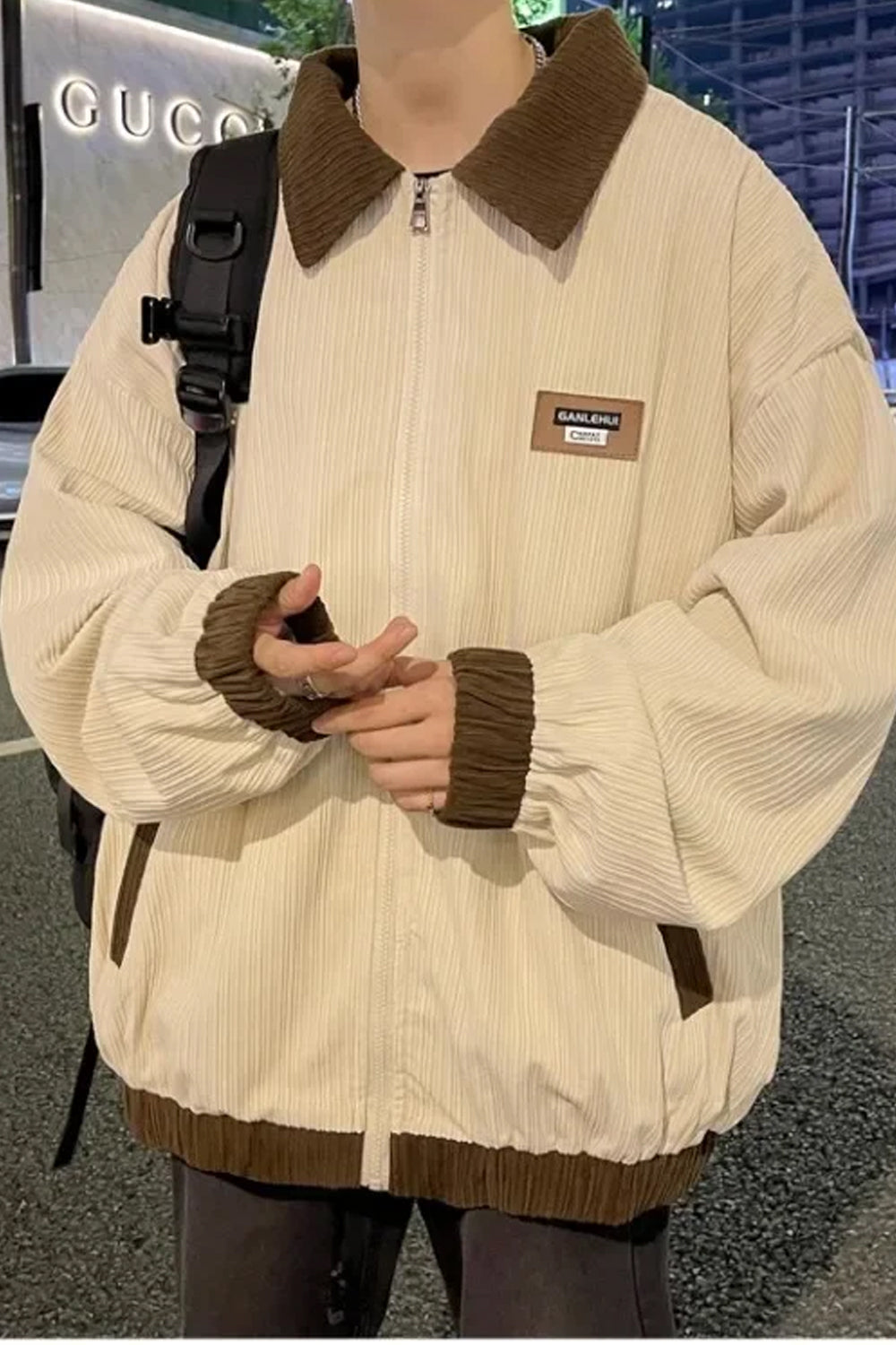 Yujohn | Retro Cordjacke mit Kontrastkragen