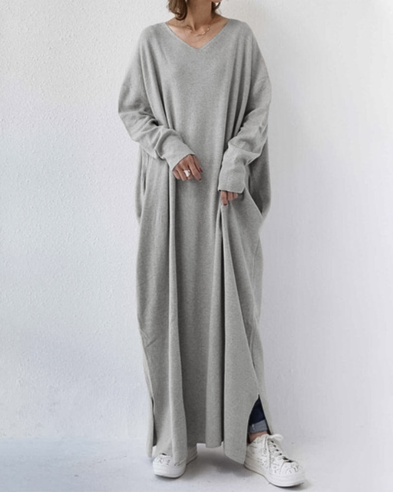 Frieda | elegantes Damenkleid mit V-Ausschnitt und langen Ärmeln