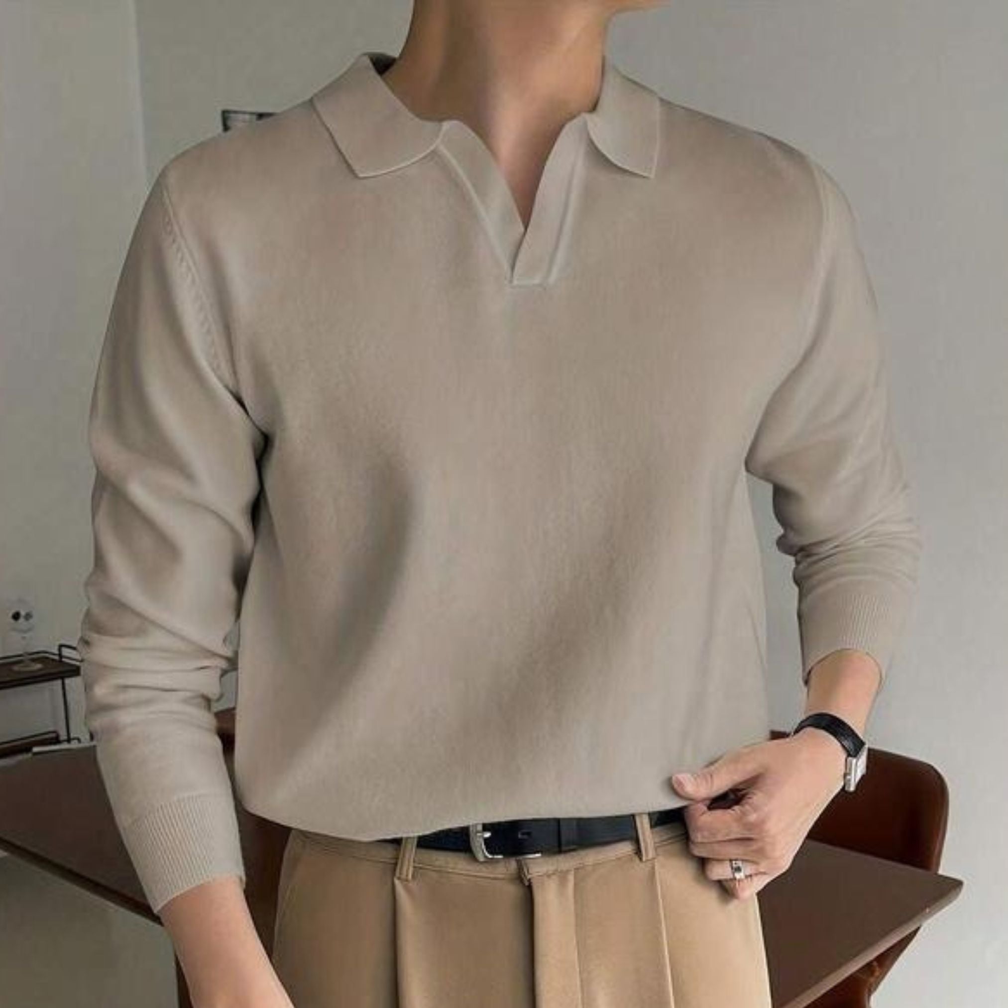 Vico | Herren-Polo aus Strick, eleganter Elfenbein-Ton