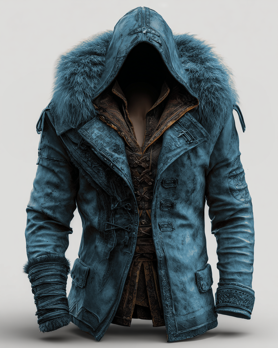 Fiolo | Vintage Lederjacke mit Winterfell und Kapuze