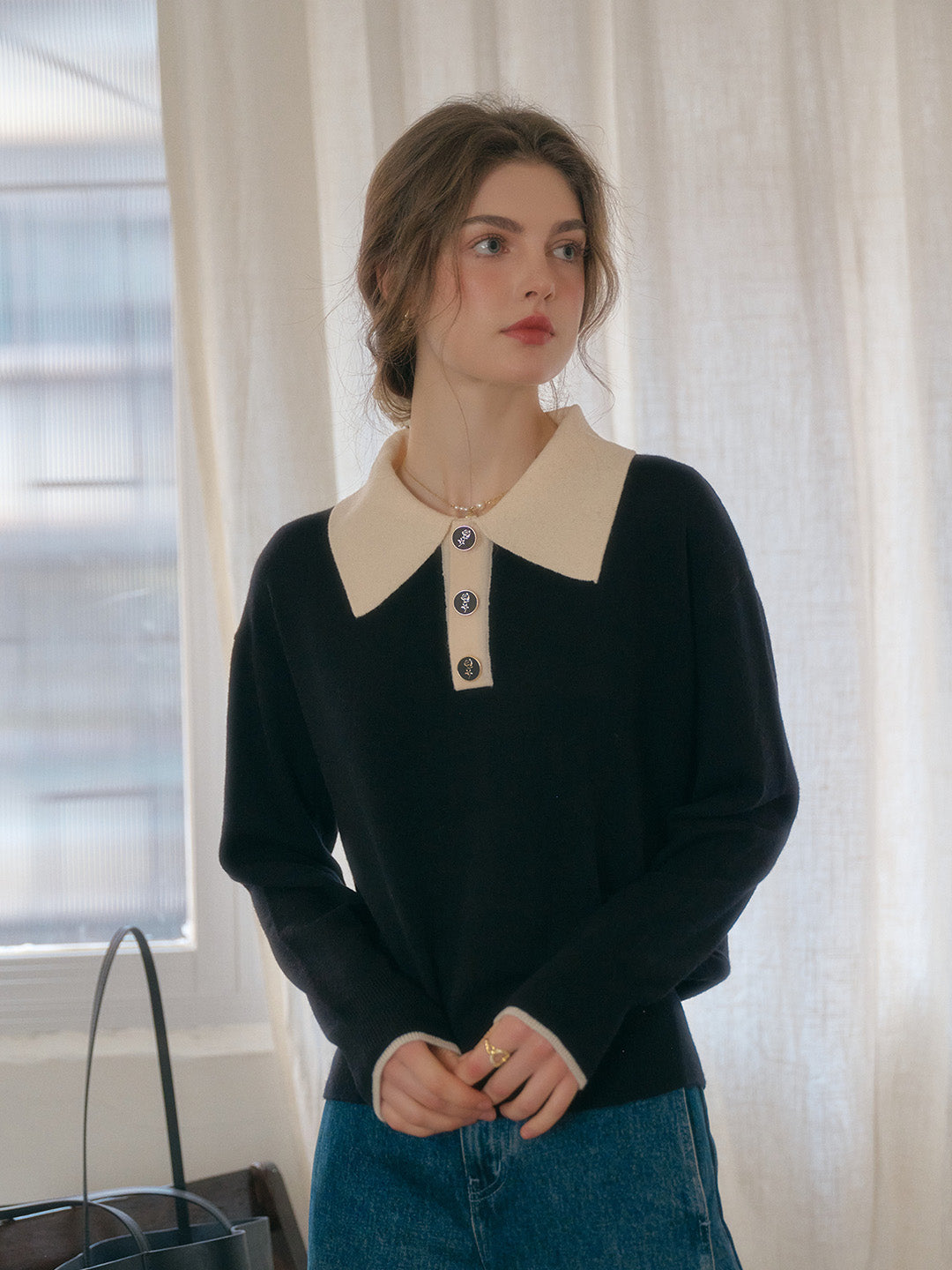 Pelina | Zeitloser Strickpullover mit elegantem Polo-Kragen