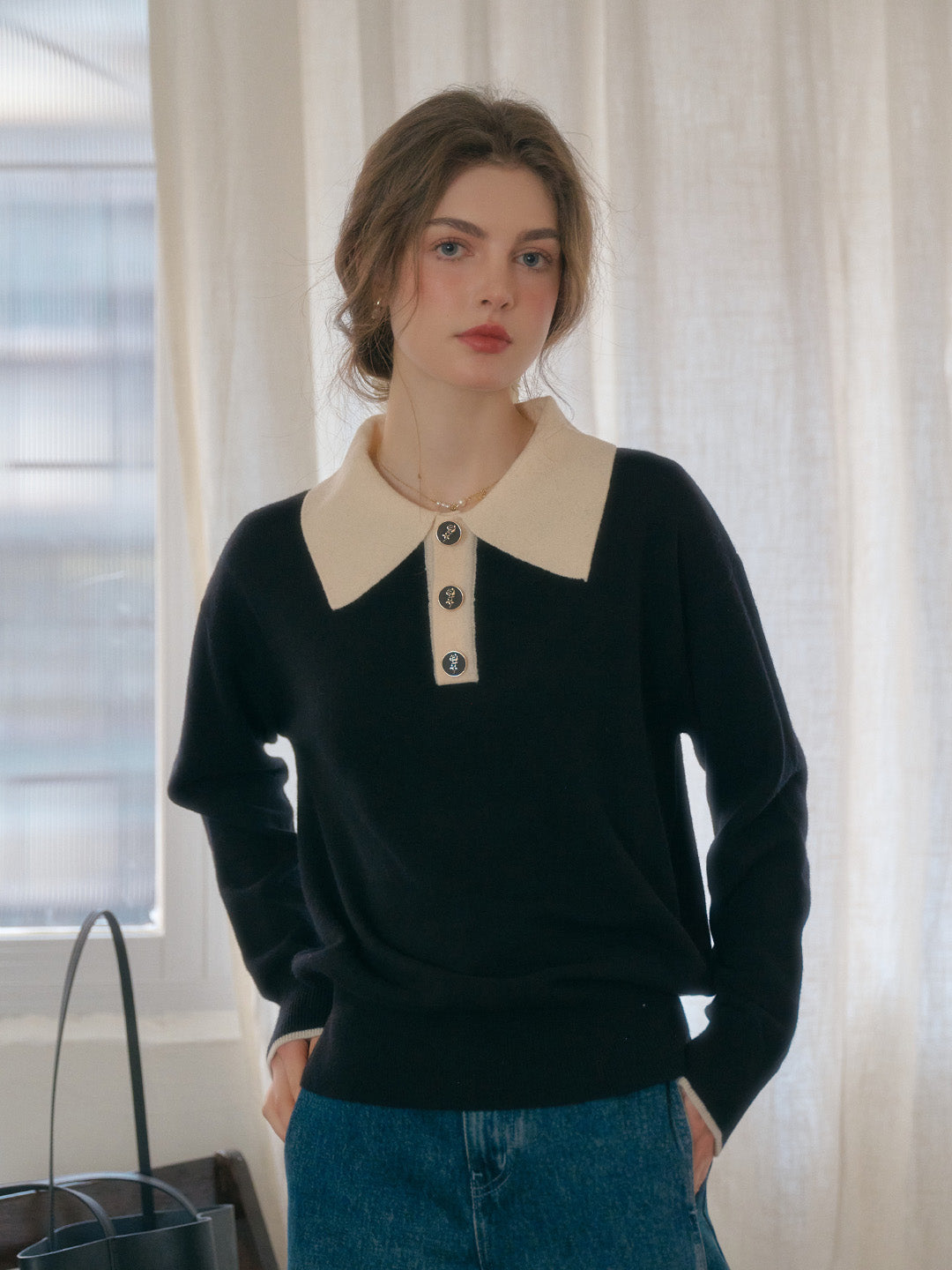 Pelina | Zeitloser Strickpullover mit elegantem Polo-Kragen