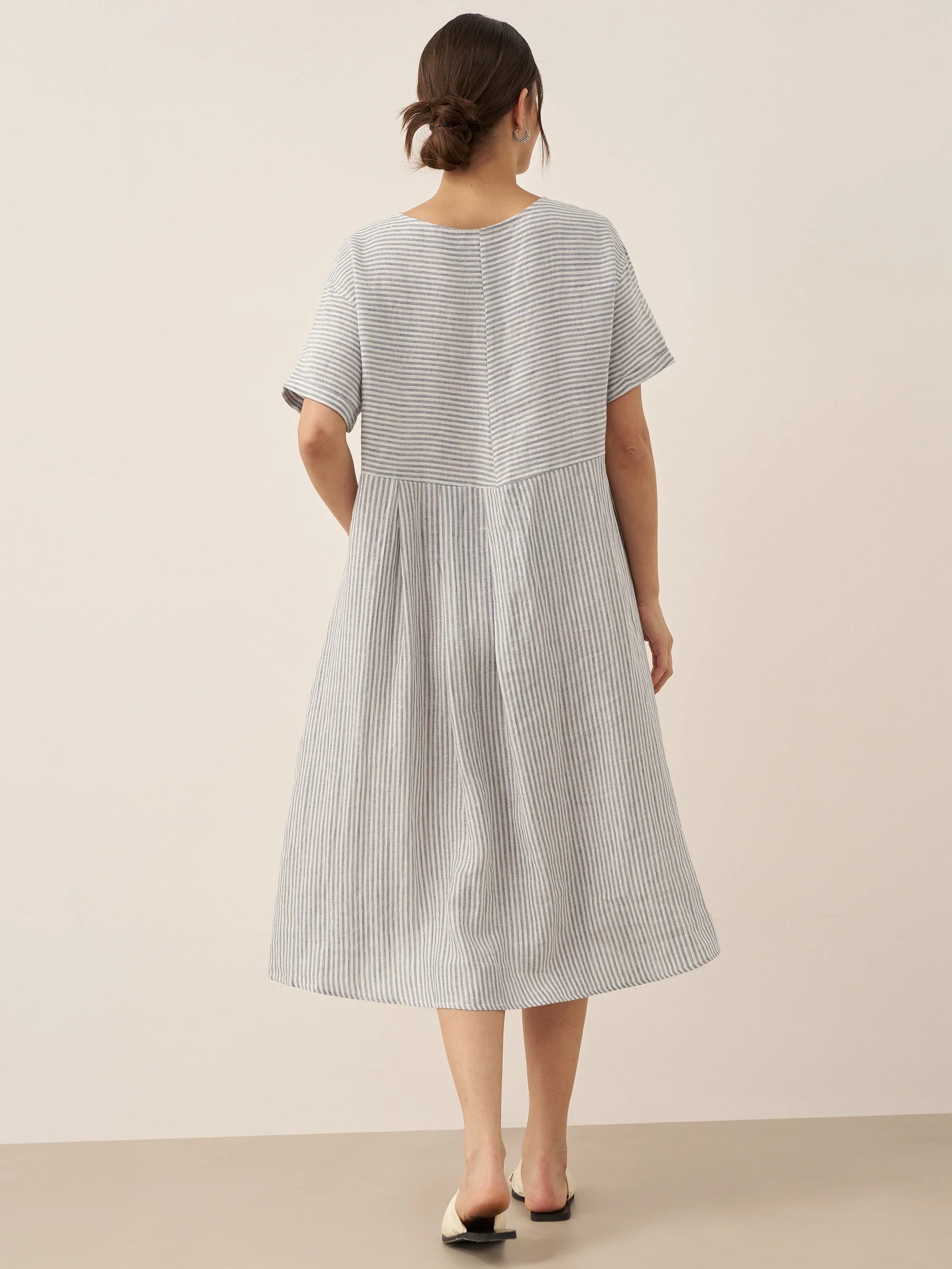 Isabella | stilvolles kurzärmeliges Leinenkleid mit Nadelstreifen