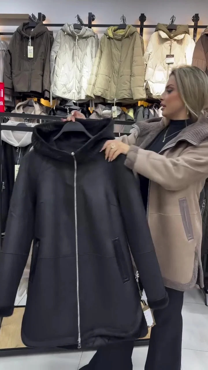 Elgina | Elegante Strickjacke mit Hood und Reißverschluss