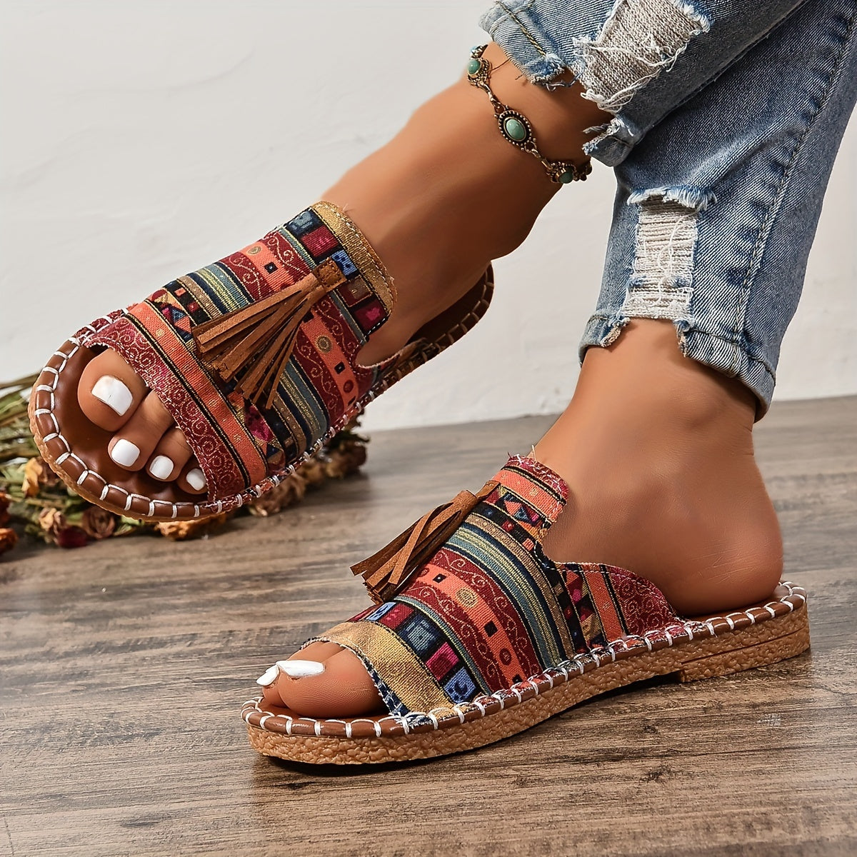 Priya | Fransenverzierte flache Sandalen im Ethno-Stil