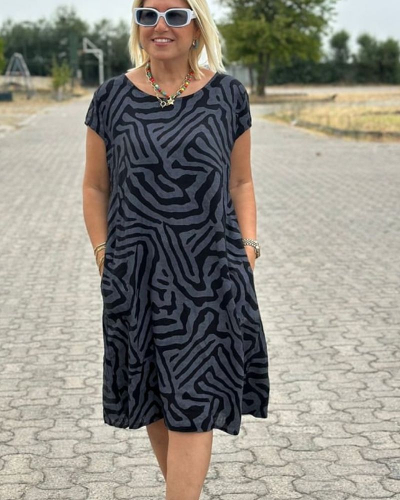 Phoebe | Elegantes bedrucktes Rundhals-Kleid für Damen