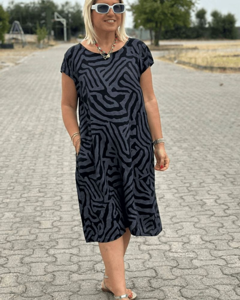 Phoebe | Elegantes bedrucktes Rundhals-Kleid für Damen