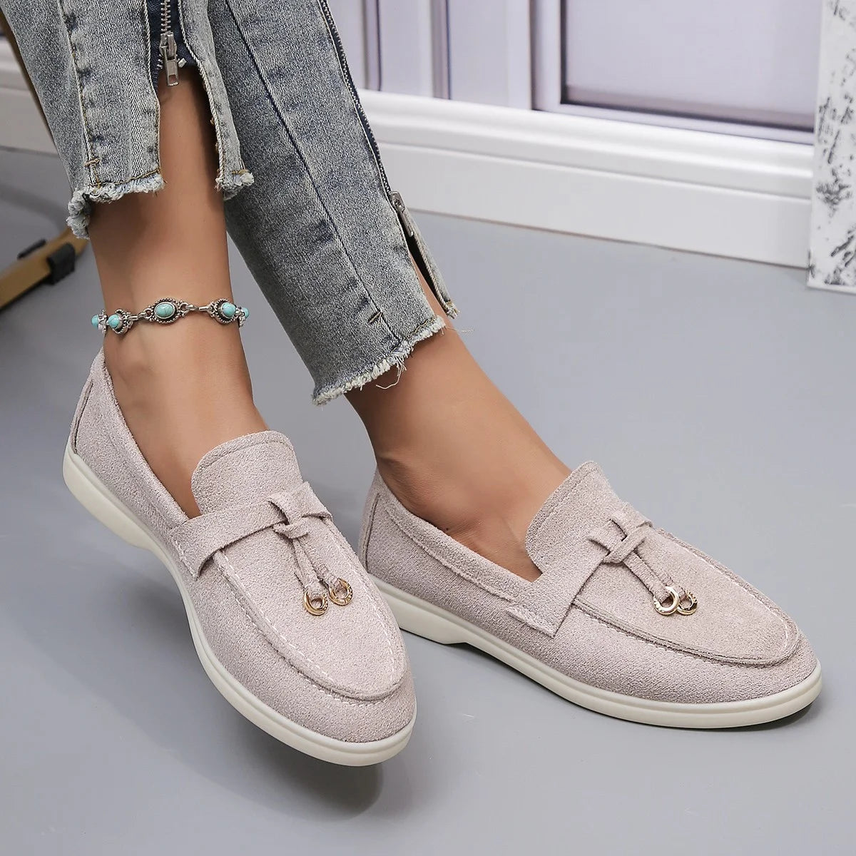 Yany | Damen-Loafers aus Wildleder mit geknoteter Quaste