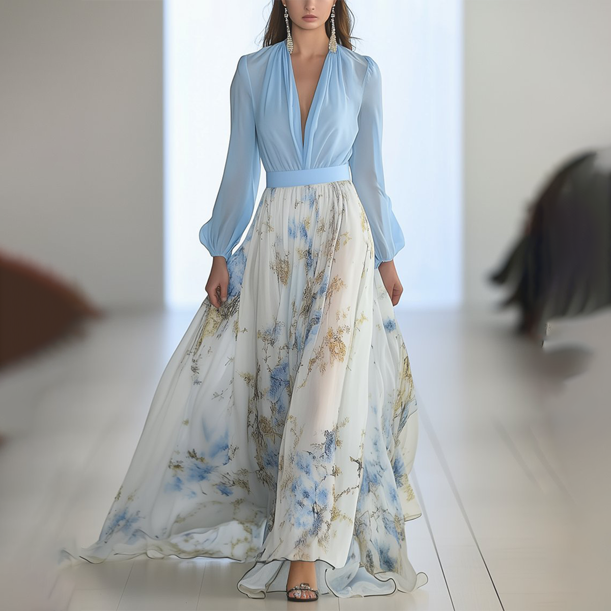 Linda | wunderschönes Kleid mit Blumendruck und V-Ausschnitt