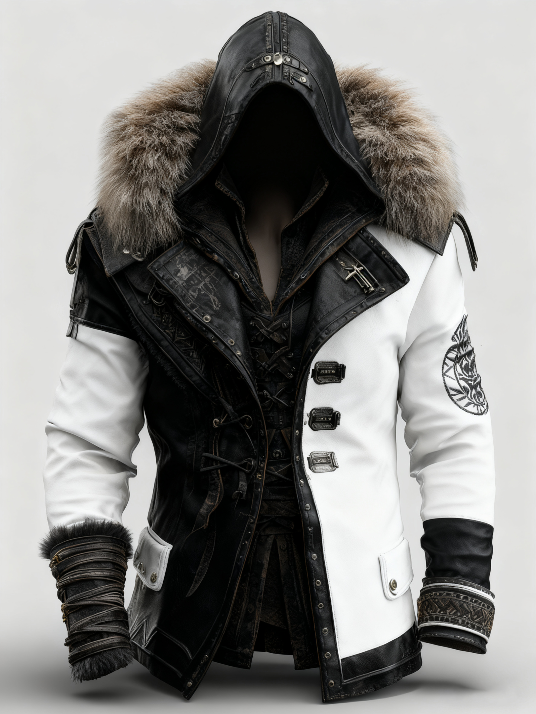 Fiolo | Vintage Lederjacke mit Winterfell und Kapuze