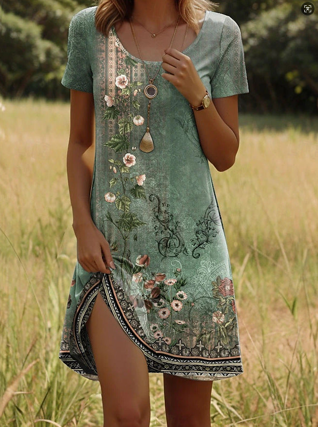 Kara | trendiges Kleid mit Rundhals und floralen indischen Akzenten
