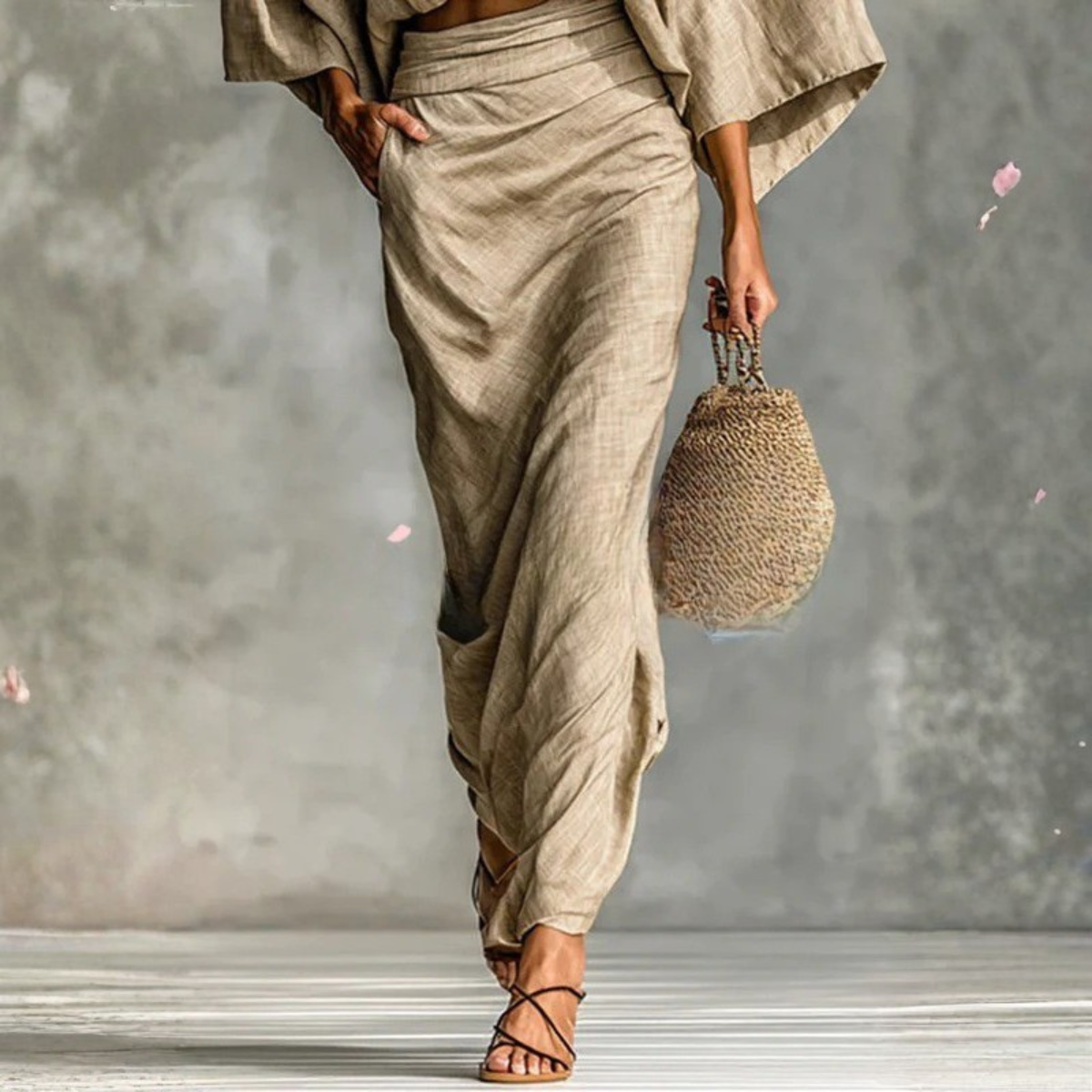 Elbiafe | Natur Leinen Set mit Fließender Silhouette