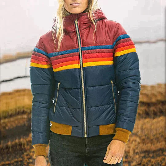 Rosy | Retro Parka mit Kunstfellkapuze für Damen - Marineblau / XS