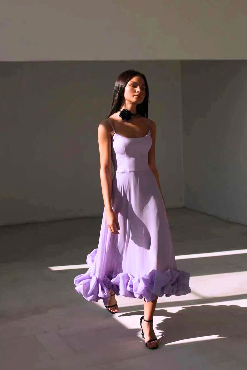 Aciel | Midi-Sonnenkleid mit voluminösem Rüschensaum