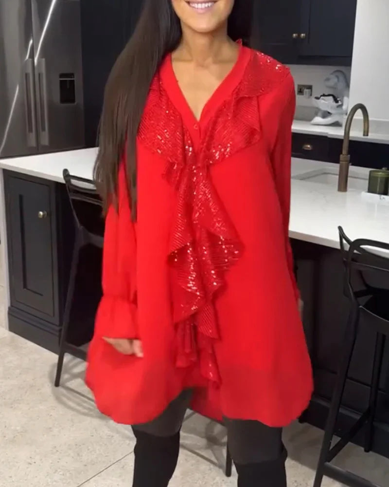 Jelisan | Hochwertige Rüschenbluse mit Glanzakzent