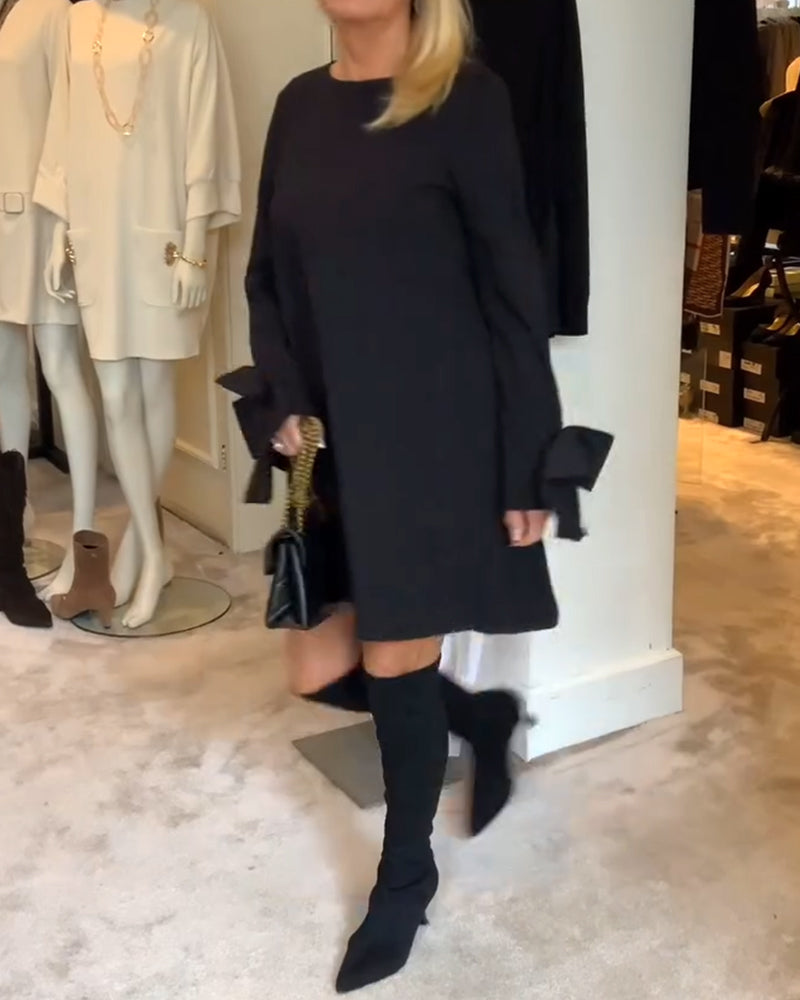 Penelope | Schickes Kleid für Damen mit Rundhalsausschnitt und Schleifenärmeln