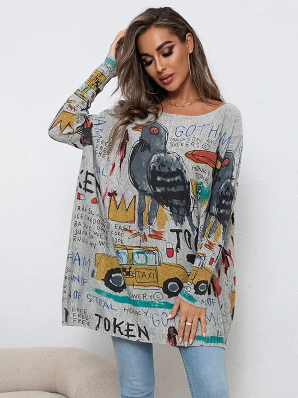 Lunisse | Strickpullover mit künstlerischem Cartoon-Print