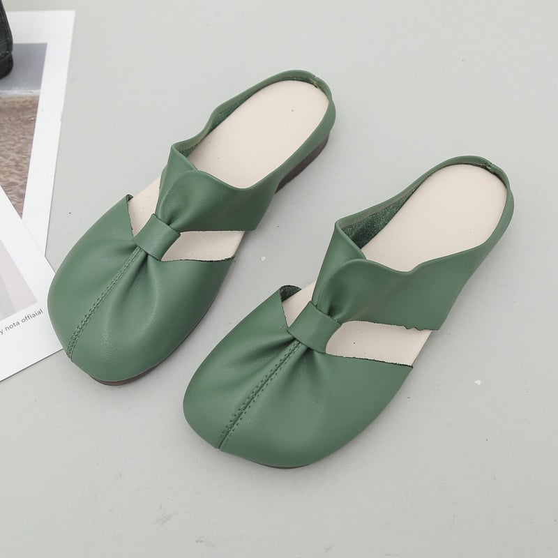 Kary | Flache Damen Pantoletten mit Schleife und Knoten