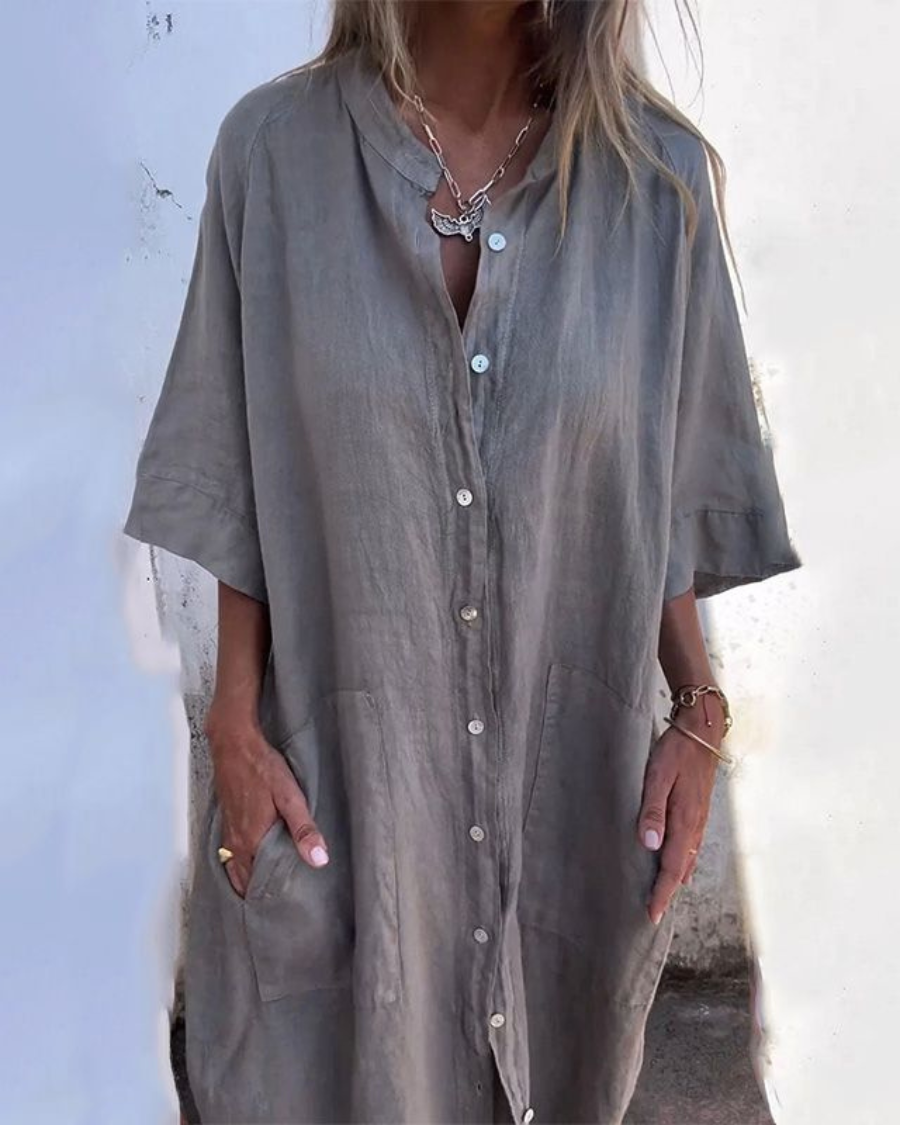 Meiva | Übergroßes Hemdkleid aus Leinen mit halben Ärmeln